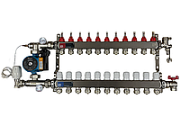 Коллектор для теплого пола в сборе с насосом на 11 контуров EP (Чехия) нержавейка
