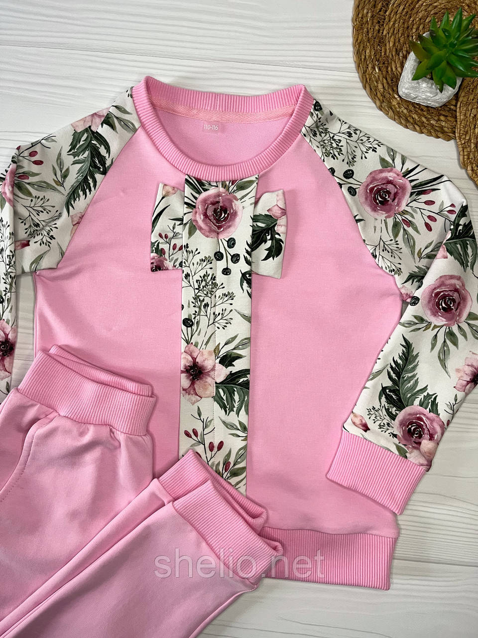 Костюм (світшот і штани)  дитячий для дівчинки (двунитка) з яскравим принтом Флорінда