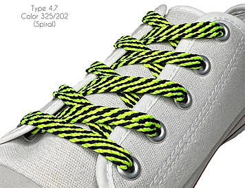 Шнурки для взуття плоскі 100см Чорний+зелений Спіраль 8-10мм поліестер