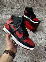 Высокие мужские кроссовки Nike Air Jordan красно черные, кожаные мужские кроссовки Найк Аир Джордан на весну