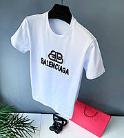 Мужская комфортная Футболка Balenciaga белая с логотипом и принтом с короткими рукавами из 100% хлопка