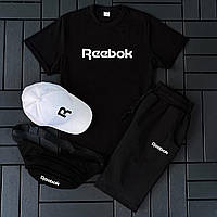 Мужской Комплект 2 в 1 Reebok с футболкой и шортами. Комфортный Комплект черный из хлопка