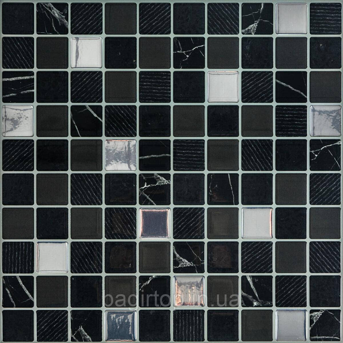 Самоклеюча поліуретанова плитка чорно-біла мозаїка 305х305х1мм (D) SW-00001149
