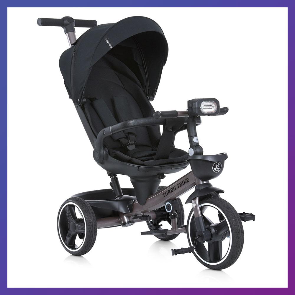 Дитячий триколісний велосипед — коляска Turbo Trike MT 1002-1 з батьківською ручкою Чорний, фото 1