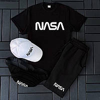 Мужской Комплект 2 в 1 NASA черный для любой погоды и случая с футболкой и шортами из приятного к телу хлопка