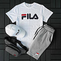 Мужской Комплект 2 в 1 FILA белая с футболкой и шортами для стиля и лета из приятного и натурального хлопка