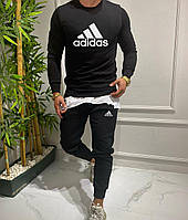 Мужской комфортный спортивный Костюм Adidas с черным худи и штанами с логотипом из качественного хлопка