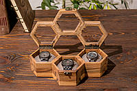Скринька для годинника зі склом із натурального дерева ручної роботи на подарунок шефу | Подушечки в комплекті
