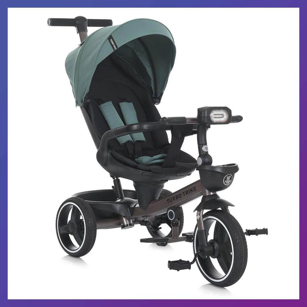 Дитячий триколісний велосипед — коляска Turbo Trike MT 1002-4 з батьківською ручкою Зелений, фото 1