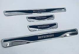 Накладки на пороги Mitsubishi Lancer 9 (нерж.+карбон) TAN24