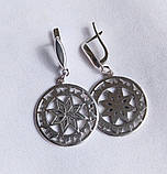 "Алатир у Сонячному Колі" сережки на англ. замку зі срібла 925-ї проби, фото 2