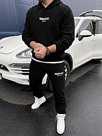 Мужской комфортный спортивный Костюм с Худи и штанами с логотипом черный из 80% хлопка