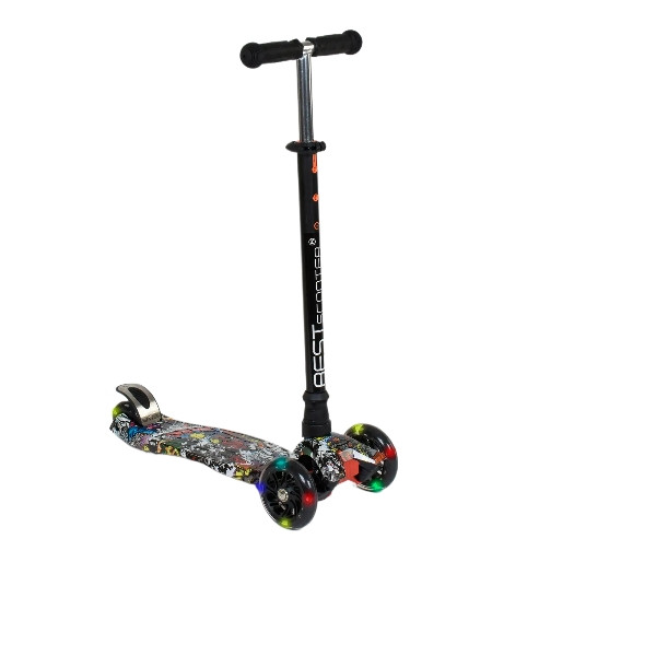 Самокат чотириколісний пластмасовий з підсвічуванням коліс А24642 MAXI Best Scooter Чорний, фото 1