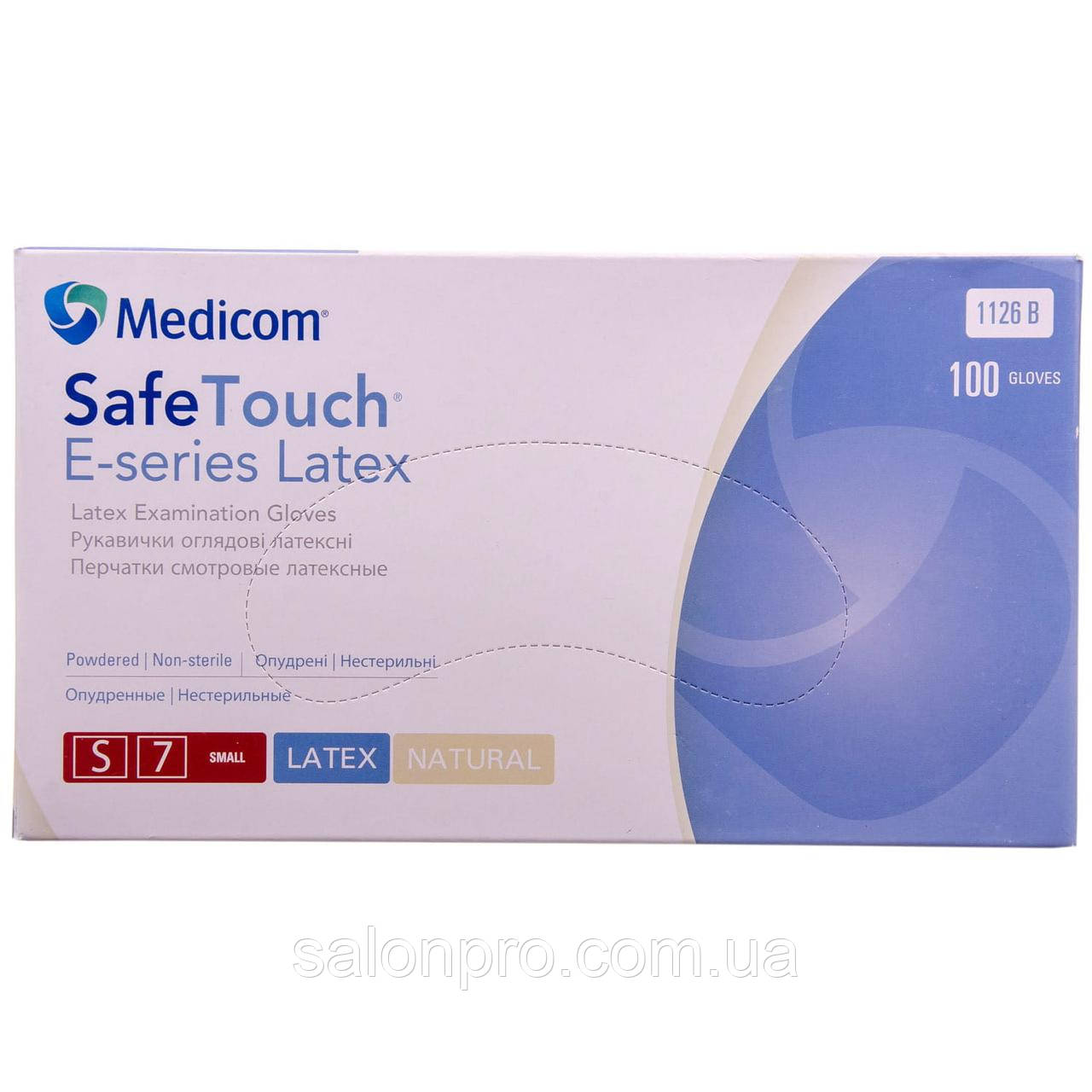Рукавички латексні Medicom Safe-Touch E-Series упаковка - 50 пар, розмір S (припудрені) білі