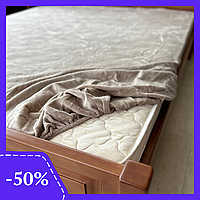 Эластичная велюровая простыня для двуспальной кровати 180x200см Велюровый наматрасник на резинке Турция Беж