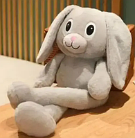 Детская игрушка-тянучка Зайка, уши и тянущиеся лапы, Серый 53 см