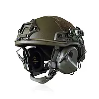 КОМПЛЕКТ. Каска военная FAST Helmet NIJ 3A (олива) + наушники Earmor M31H + кавер