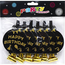 Набір карнавальних фольгованих свистків з кругом "Happy birthday" 6 штук 1698-9 MZOPT