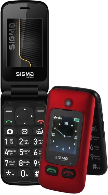 Телефон кнопочний розкладачка бабушкофон з озвучкою цифр Sigma Shell Type C червоний