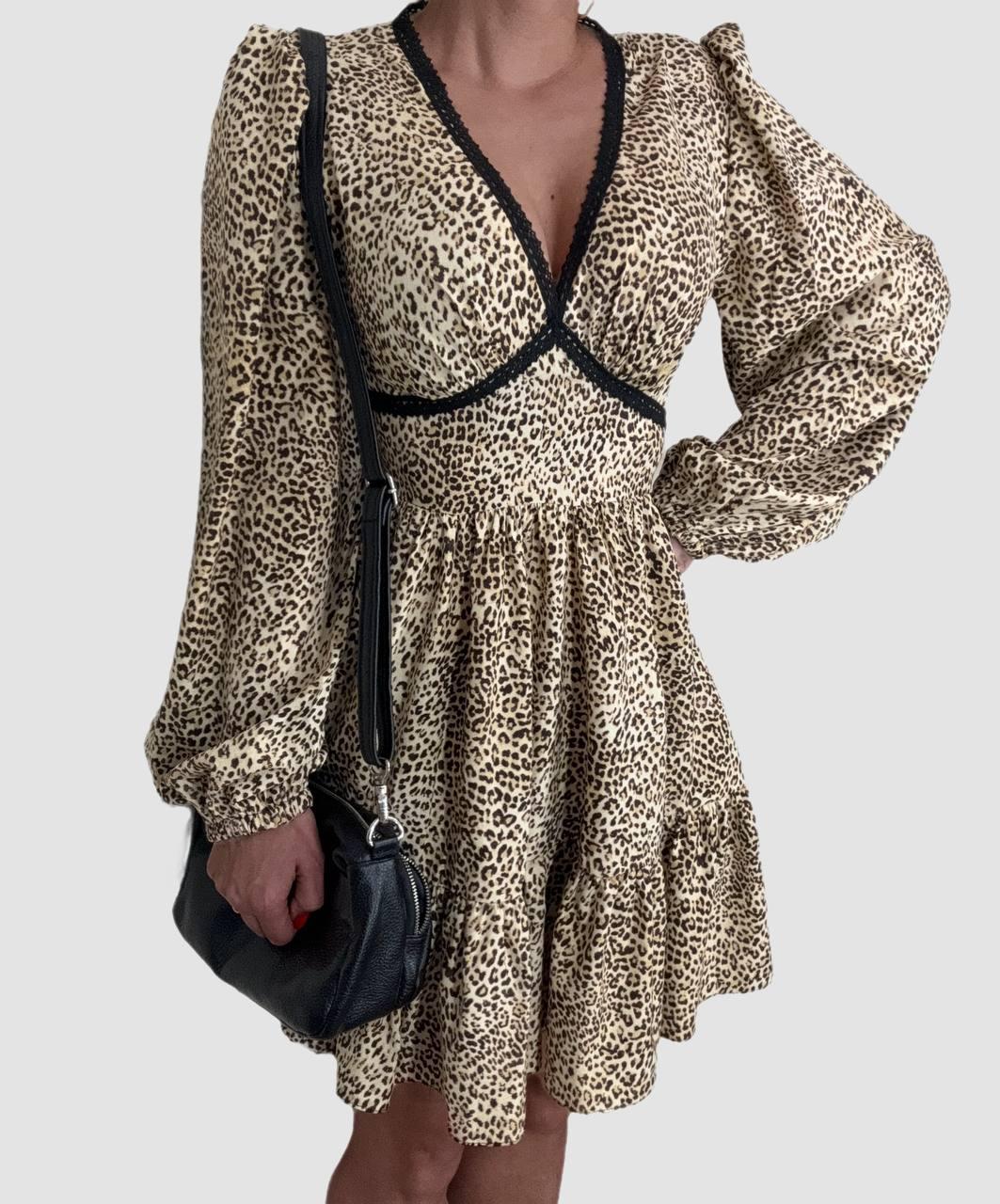 Жіноча трендова сукня з мереживом принт леопард Dbd424