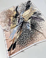 Платок атласный с абстрактным рисунком турецкий. Стильный весенний шелковый платок с ручной подшивкой Бронзовый