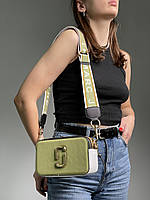 Оливковая женская сумка Marc Jacobs на широком ремне через плечо Сумочка кросс-боди кожаная марк якобс