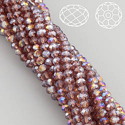 Намистини Swarovski огранювання рондель 3х2,5 мм Ø 0,8 мм 38 см (+-160 шт.) Сливовий АВ прозорий