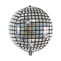 Фольгированный шар Сфера 4D Диско 26х60см (23") | Серебро голограмма