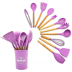 Набір кухонного приладдя 12шт Kitchen Set, Фіолетовий / Силіконовий кухонний набір з підставкою, фіолетовий