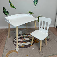 Столик белый с бортиком и стульчик решетка с круглыми ножками