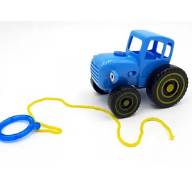 Синій Трактор на шнурку музична іграшка дитяча каталка TK 11203 пісні українською Світло Звук