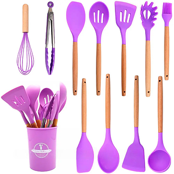 Набір кухонного приладдя 12шт Kitchen Set, Фіолетовий / Кухонний набір силіконовий з підставкою