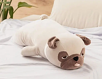 Игрушка-подушка с пледом собака мопс, игрушка-обнимашка 62 см
