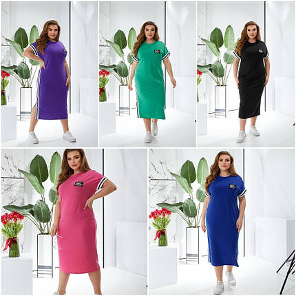 Плаття з двонитки з лампасами на рукавах і збоку весна-осінь розмір батал, фото 1