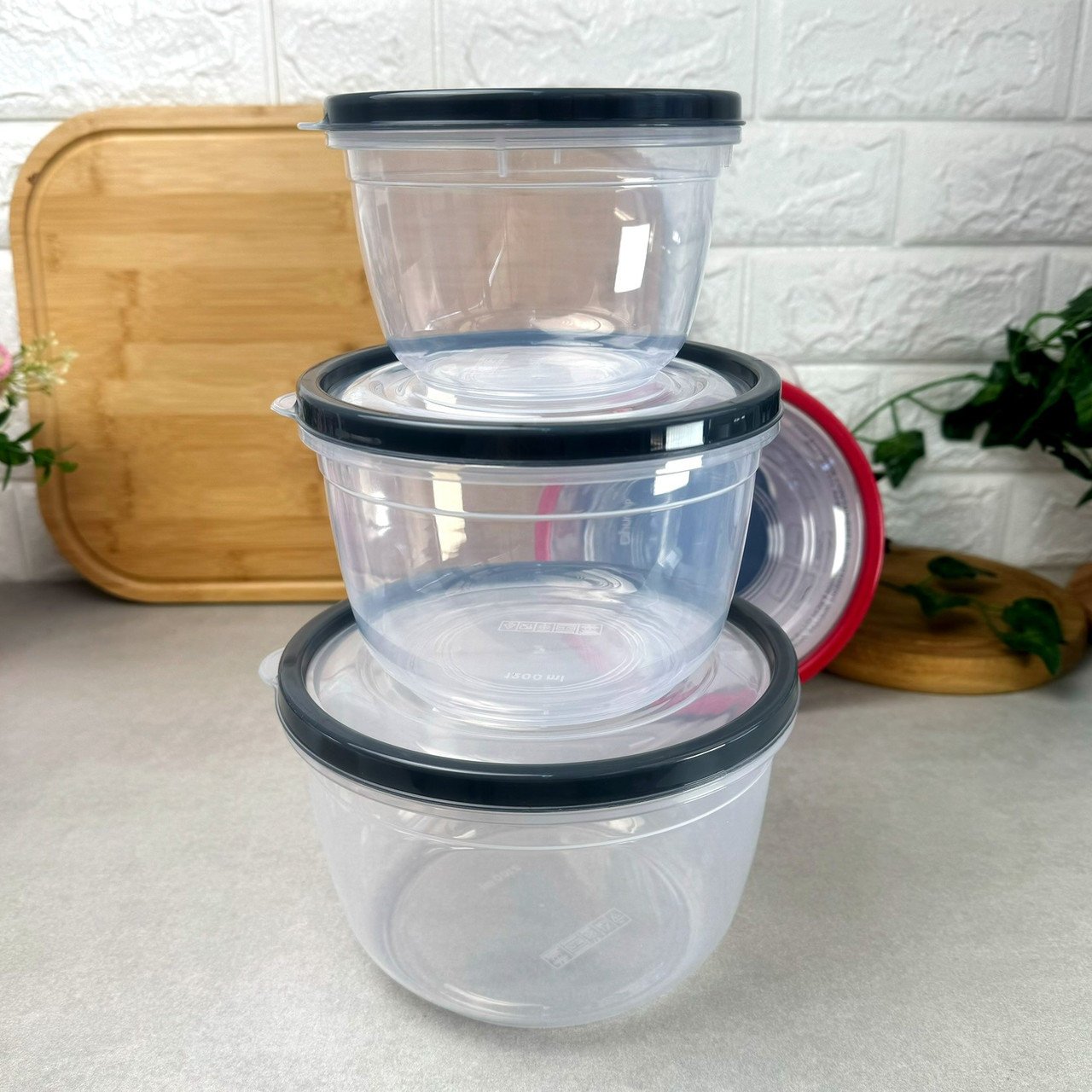 Набір пластикових харчових круглих контейнерів 3 шт 30725 Dunya, фото 1