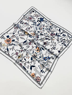 Шовкова брендова хустка Gucci 90*90 см ручна обробка краю, фото 1