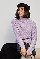 Женский свитер из крупной вязки в косичку - лавандовый цвет, L (есть размеры) ESTET