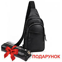 Сумка-слинг мужская через плече из натуральной кожи TIDING BAG A25F-015-1A черный