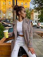 Модное пальто гусиная лапка женское демисезонное кашемировое на подкладке Турция | Пальто женское в клетку Цветное, S/M