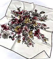 Весняний жіночий платок шарф з натурального шовку. Якісна турецька молодіжна хустка Бордово-коричневий