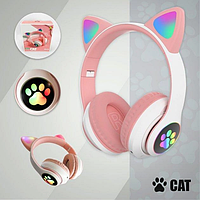 Беспроводные детские MP3 Наушники Кошачьи ушки с подсветкой с MicroSD с FM-Радио Cat Ear STN-28