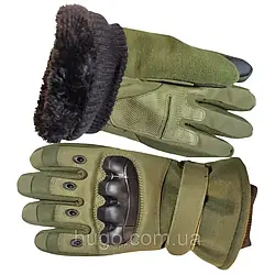 Тактичні зимові рукавички з сенсорним пальцем, Розмір L / Повнопалі водонепроникні хутряні рукавички