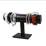 Одноярусна чорна підставка з екошкіри для браслетів, годинників, фото 2