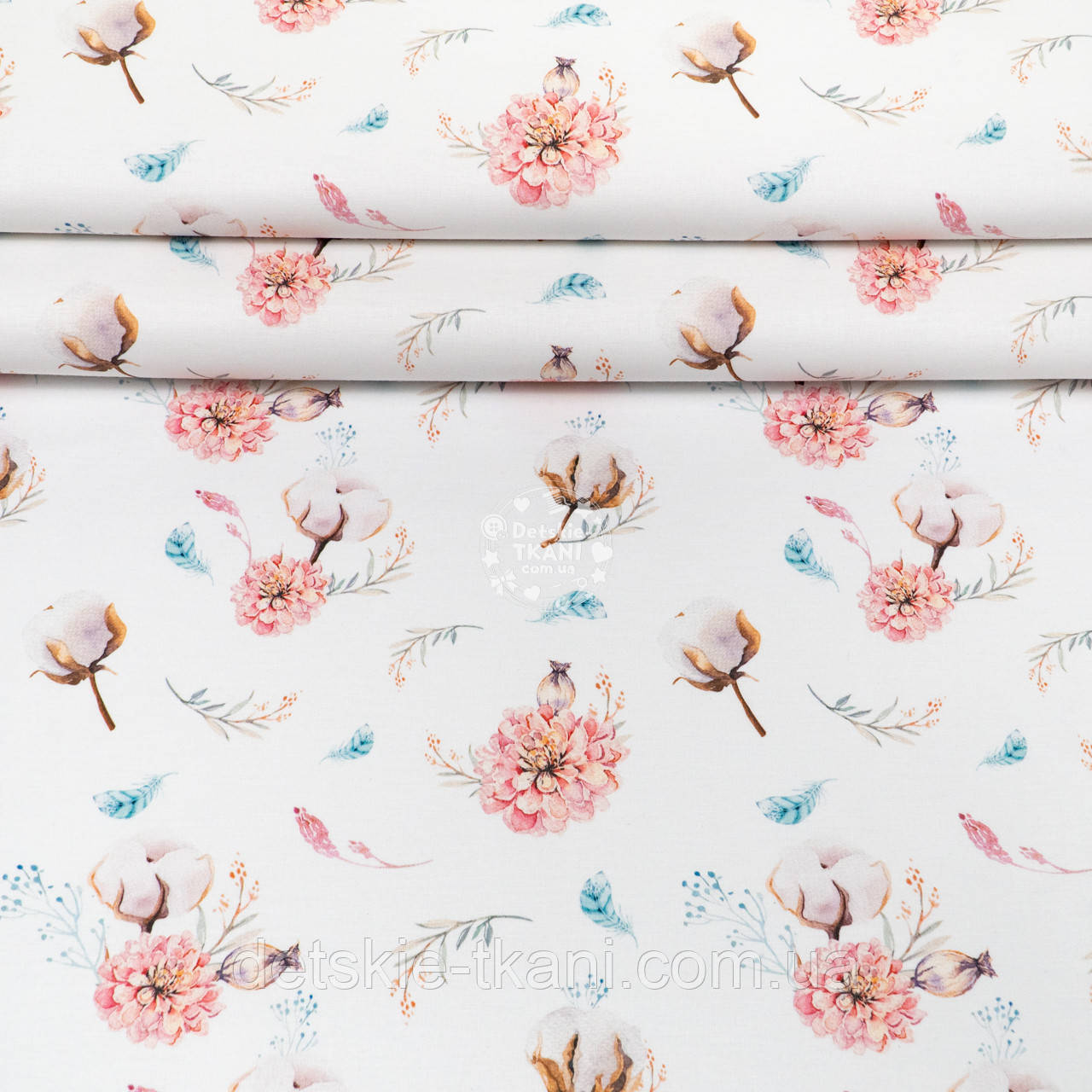 Ранфорс digital з цифровим друком "Бавовна, майори та пір'їнки", №5053, фото 1