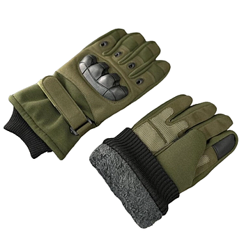 Тактичні зимові рукавиці з сенсорним пальцем, XL, Оливковий / Водовідштовхувальні хутряні чоловічі рукавиці