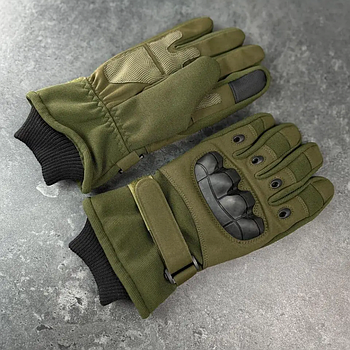 Тактичні зимові рукавиці з сенсорним пальцем, XXL, Оливковий / Водовідштовхувальні хутряні чоловічі рукавиці