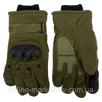 Тактичні зимові рукавиці з сенсорним пальцем, L, Оливковий / Водовідштовхувальні хутряні чоловічі рукавиці