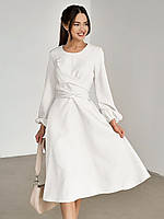 Уникальное вечернее платье-миди с завязками и длинным рукавом, молочно-белое
