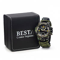 Часы для военного Водостойкие и многофункциональные 7 в 1 Besta Life Pro Khaki с компасом + коробка в подарок