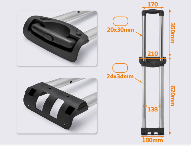 Висувна ручка, h = 62 см, з кнопкою на 2 положення, для дорожніх сумок і валіз / 1074